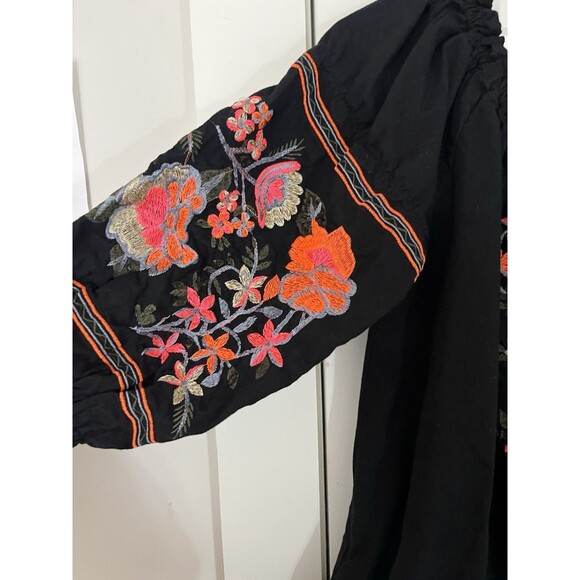Black Boho Colorful Embroidered Tunic Mini Dress  Size Medium Peasant Resort - Picture 5 of 9